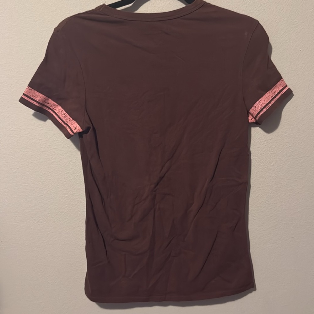 Walt Disney World Brown Short Sleeve Shirt Glitter Mickey Mouse Womens Medium - Picture 8 of 8